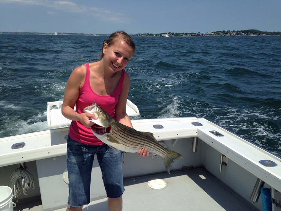 girl with her first bass of the day