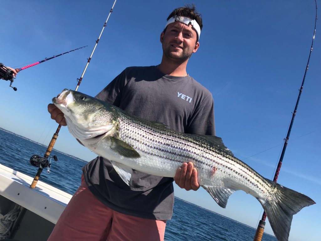 Guy with a striped bass he caught